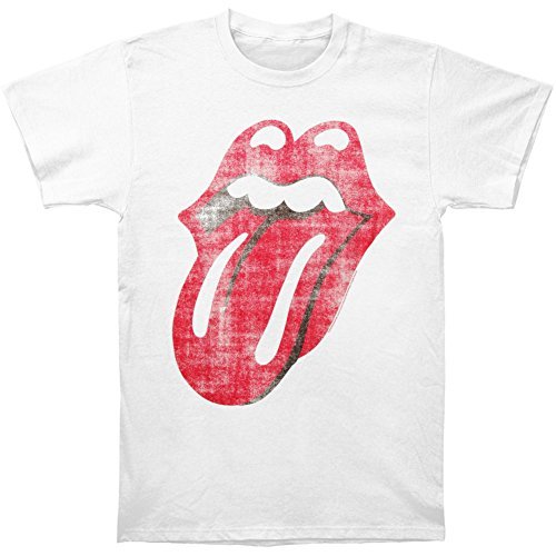 The Rolling Stones Men'S Stones Classic Distressed Tongue On White T-Shirt, White, Large