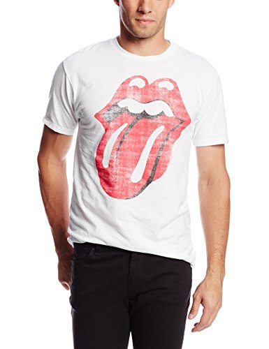 The Rolling Stones Men'S Stones Classic Distressed Tongue On White T-Shirt, White, Small