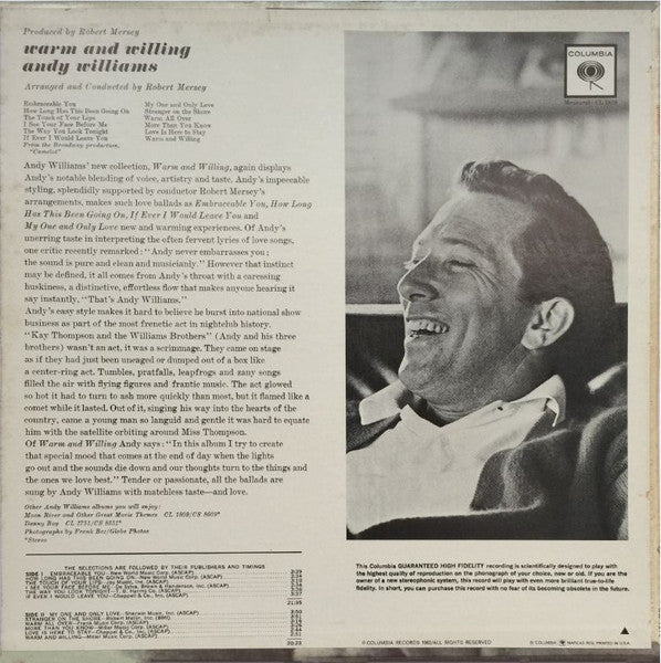 Andy Williams – Warm And Willing (LP | Pre-Owned Vinyl) - Vibin' VinylVinylAndy WilliamsCL 1879